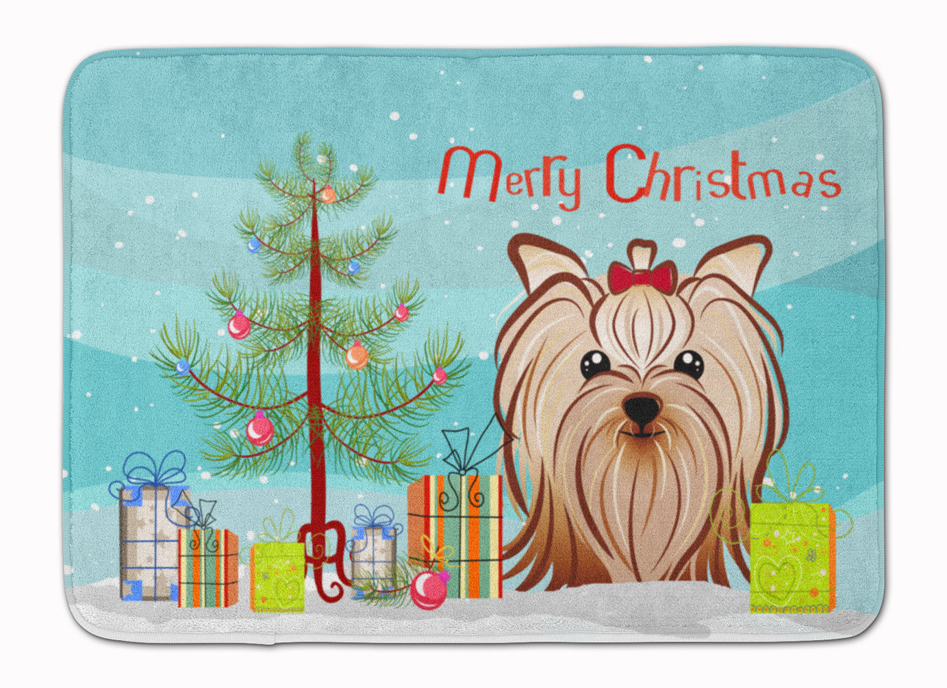 Christmas Tree and Yorkie Yorkishire Terrier Machine Washable Memory Foam Mat BB1576RUG - the-store.com