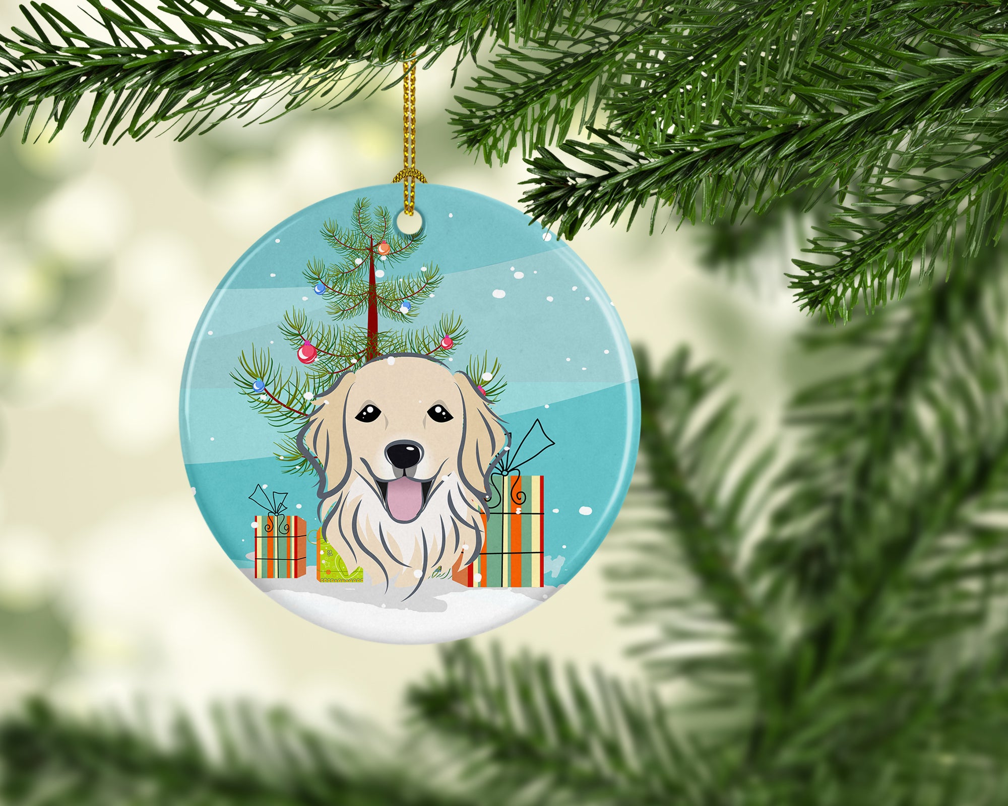 Christmas Tree and Golden Retriever Ceramic Ornament BB1577CO1 - the-store.com