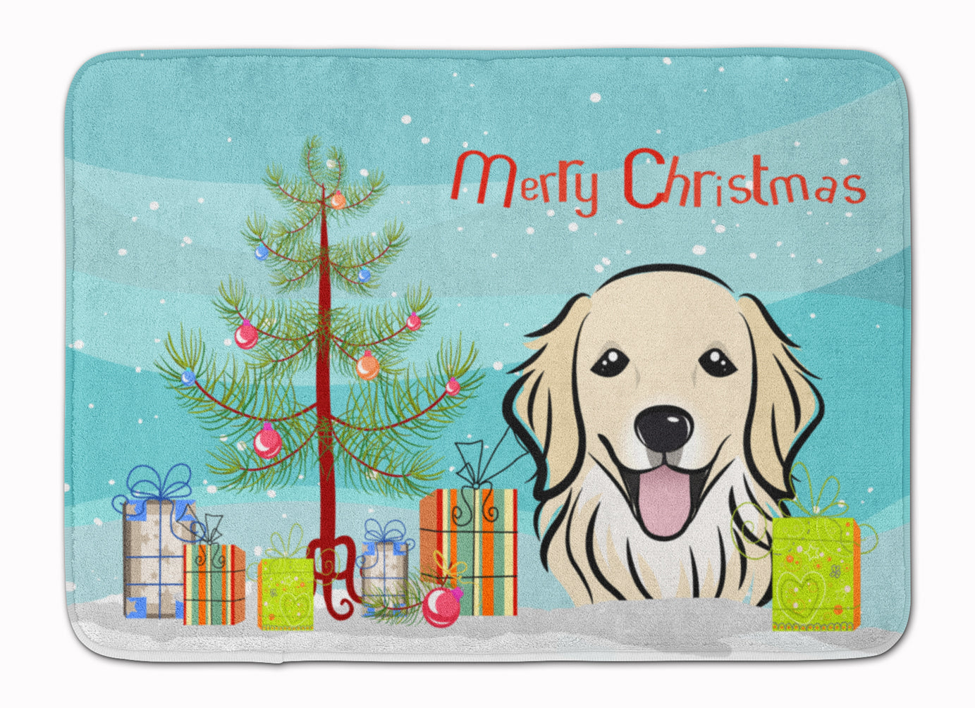 Christmas Tree and Golden Retriever Machine Washable Memory Foam Mat BB1577RUG - the-store.com