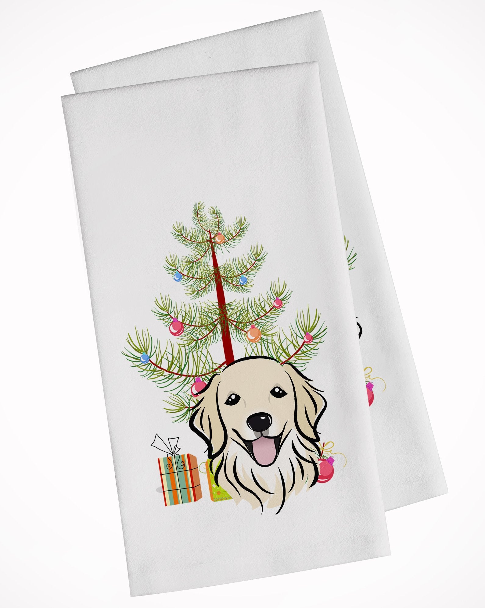 Christmas Tree and Golden Retriever White Kitchen Towel Set of 2 BB1577WTKT by Caroline's Treasures