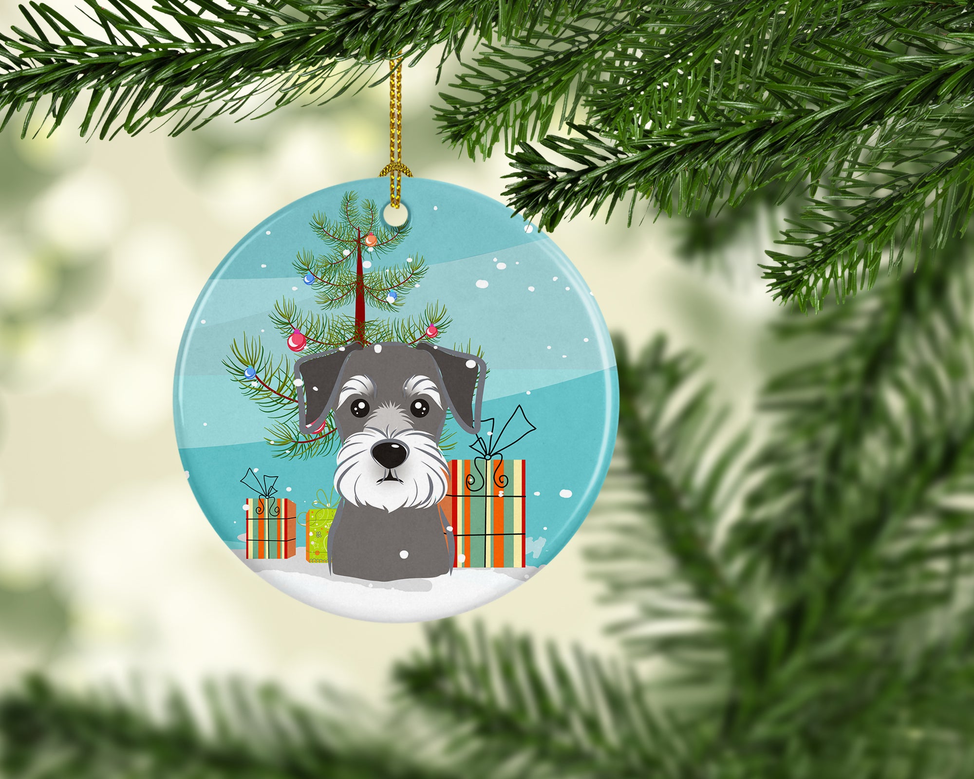 Christmas Tree and Schnauzer Ceramic Ornament BB1578CO1 - the-store.com