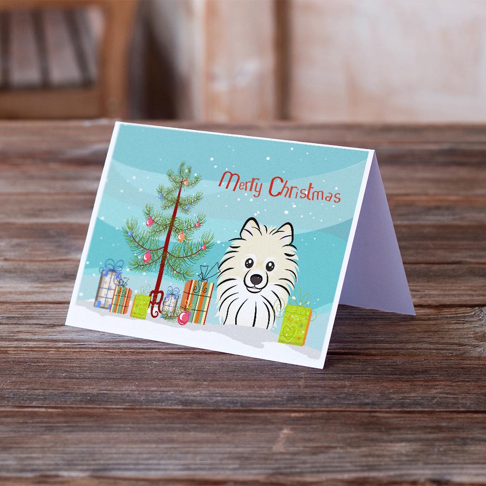 Christmas Tree and Pomeranian Greeting Cards and Envelopes Pack of 8 - the-store.com