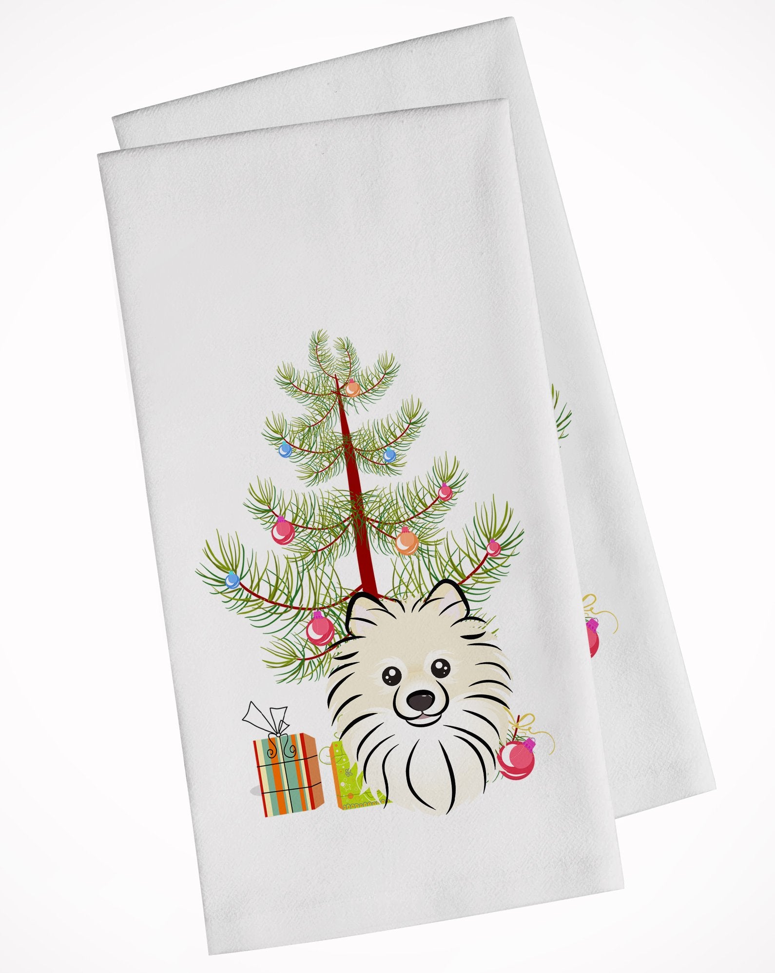 Christmas Tree and Pomeranian White Kitchen Towel Set of 2 BB1579WTKT by Caroline's Treasures