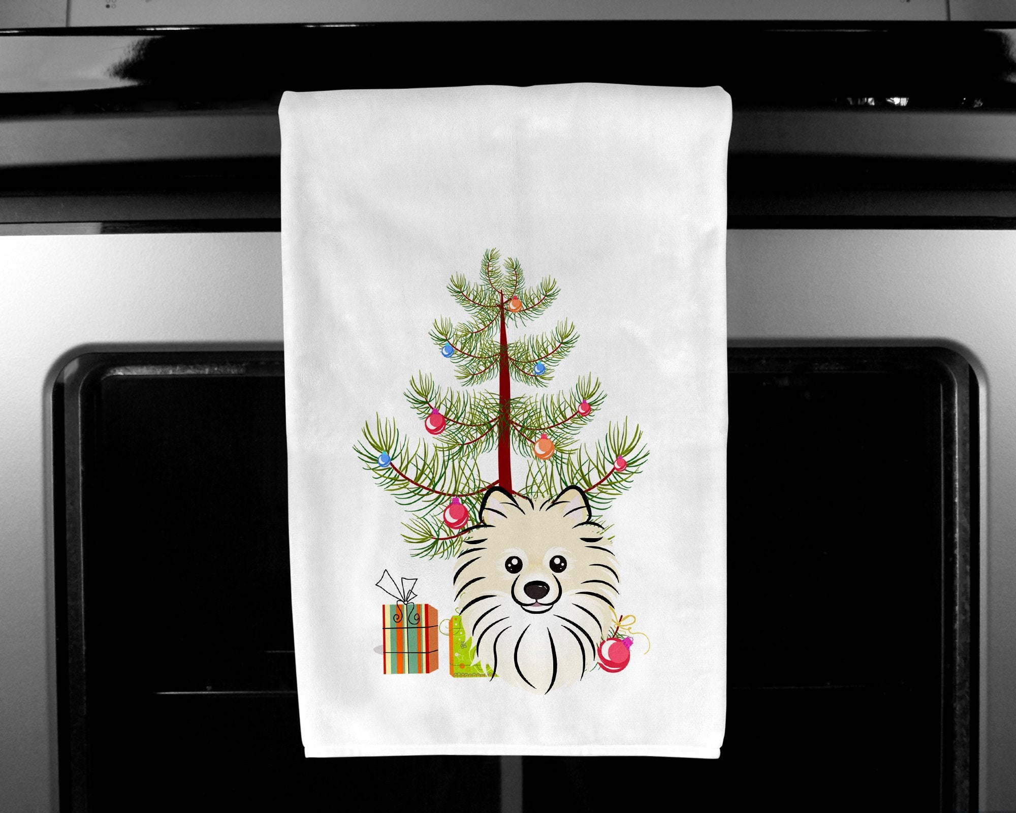 Christmas Tree and Pomeranian White Kitchen Towel Set of 2 BB1579WTKT by Caroline's Treasures