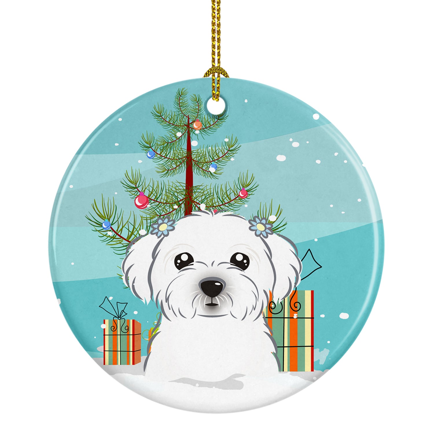 Christmas Tree and Maltese Ceramic Ornament BB1580CO1 - the-store.com