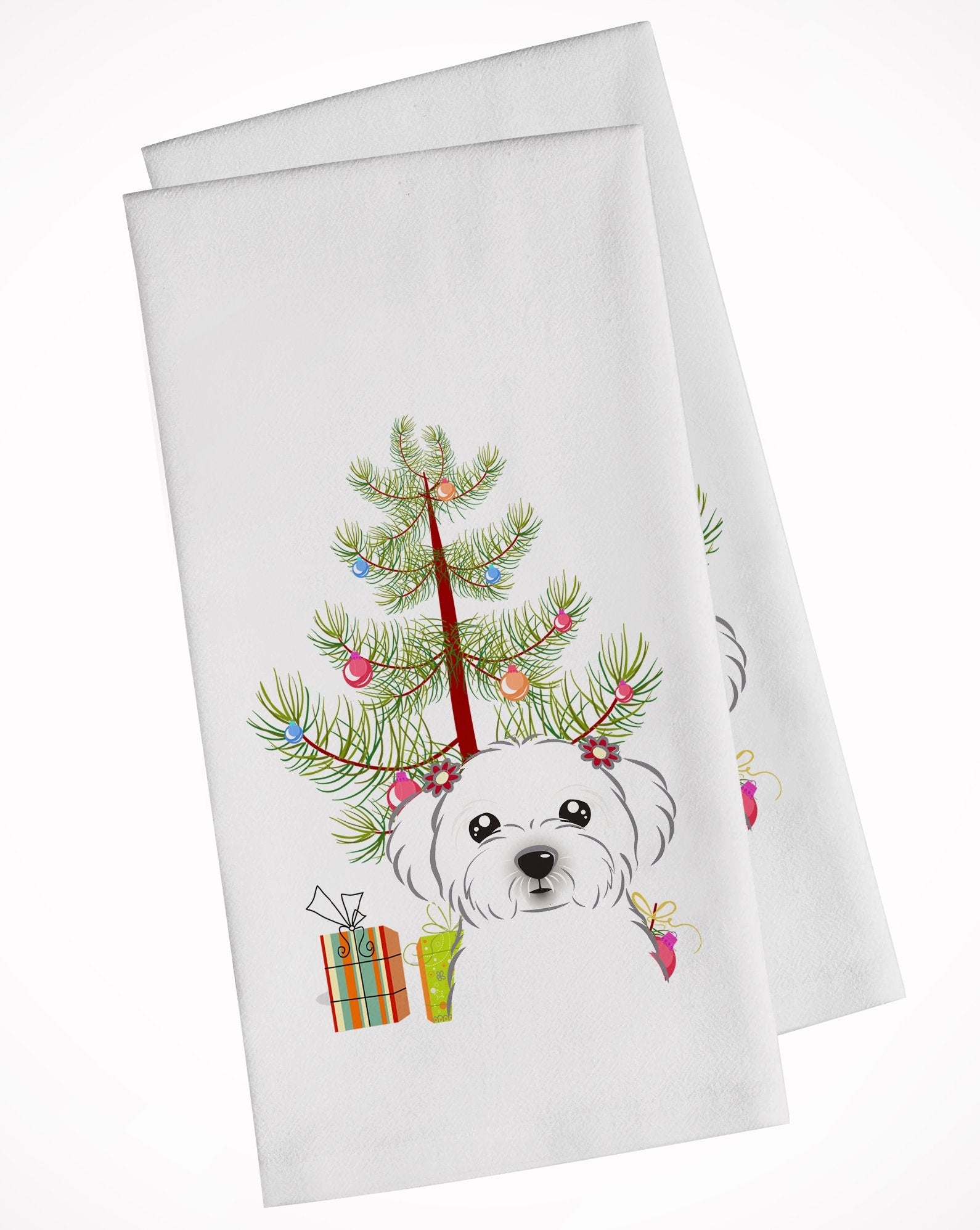 Christmas Tree and Maltese White Kitchen Towel Set of 2 BB1580WTKT by Caroline's Treasures