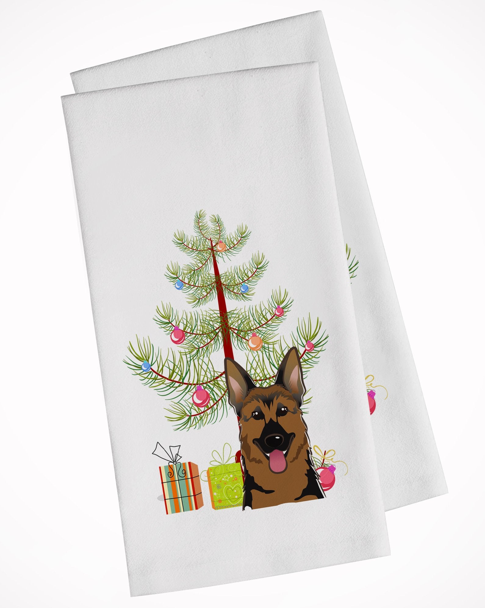 Christmas Tree and German Shepherd White Kitchen Towel Set of 2 BB1583WTKT by Caroline's Treasures