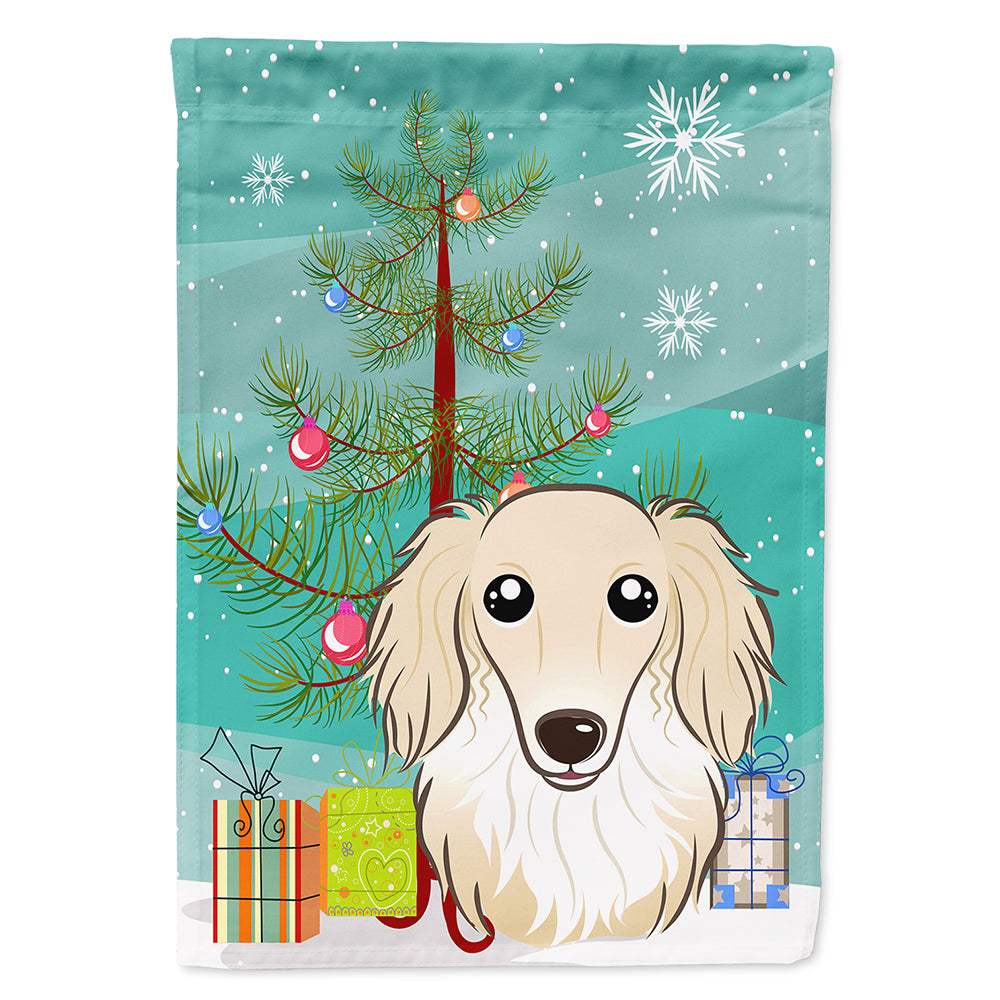 Christmas Tree and Longhair Creme Dachshund Flag Canvas House Size BB1584CHF  the-store.com.