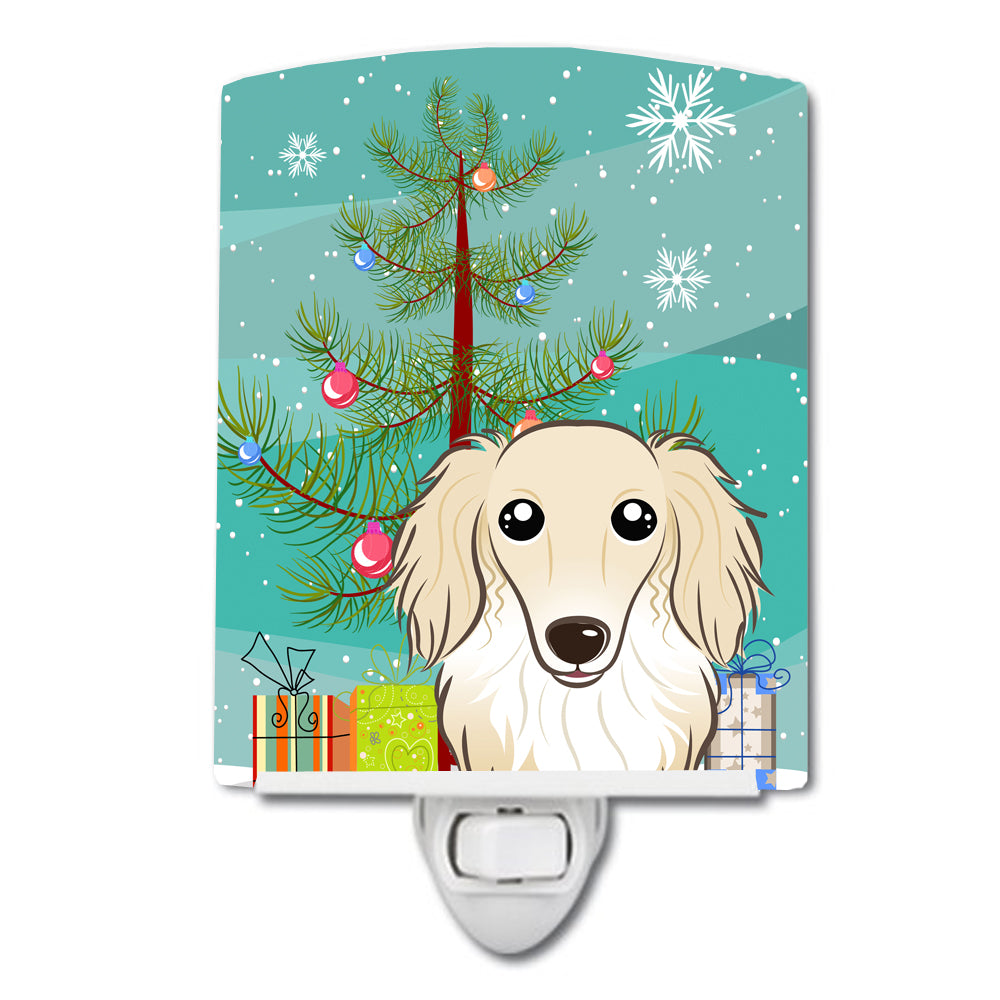 Christmas Tree and Longhair Creme Dachshund Ceramic Night Light BB1584CNL - the-store.com