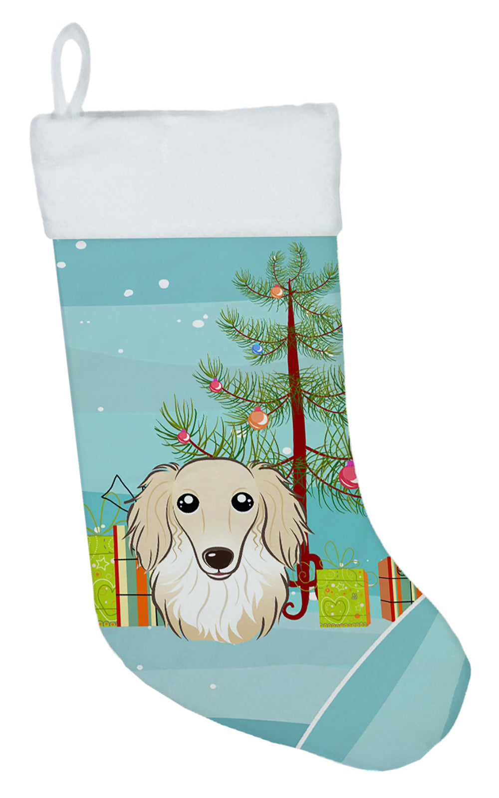 Christmas Tree and Longhair Creme Dachshund Christmas Stocking BB1584CS  the-store.com.