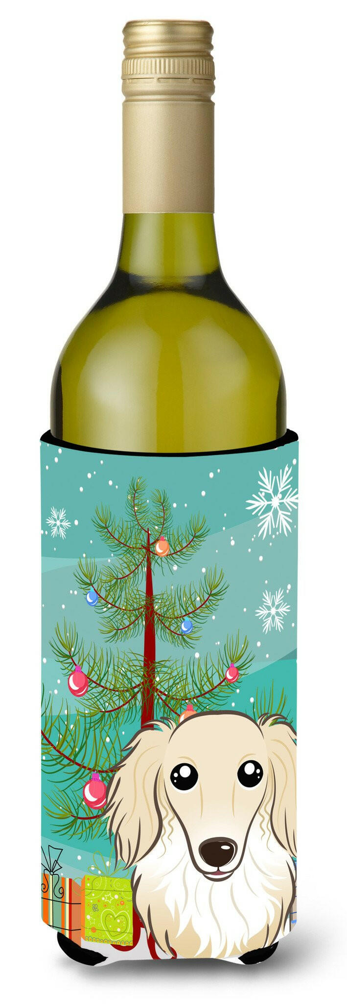 Christmas Tree and Longhair Creme Dachshund Wine Bottle Beverage Insulator Hugger BB1584LITERK by Caroline's Treasures