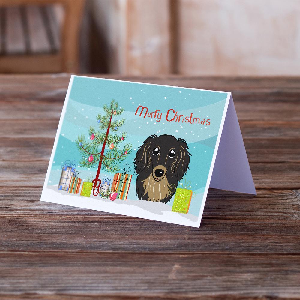 Buy this Christmas Tree and Longhair Black and Tan Dachshund Greeting Cards and Envelopes Pack of 8