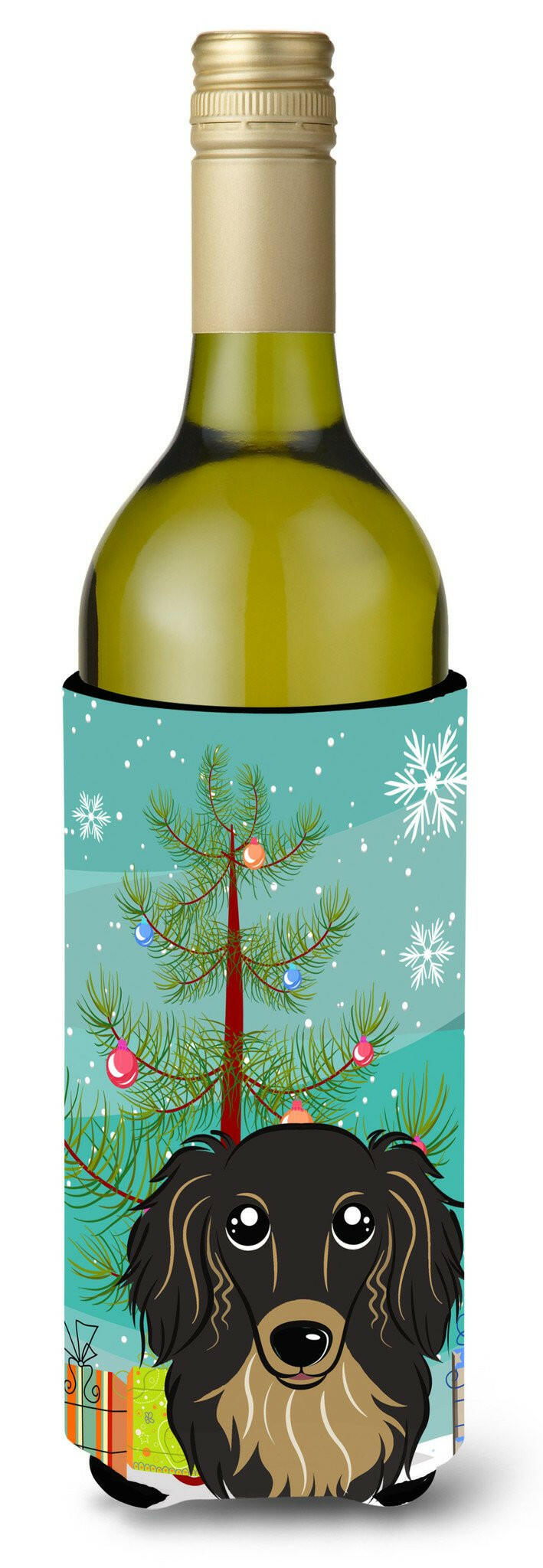 Christmas Tree and Longhair Black and Tan Dachshund Wine Bottle Beverage Insulator Hugger BB1585LITERK by Caroline's Treasures