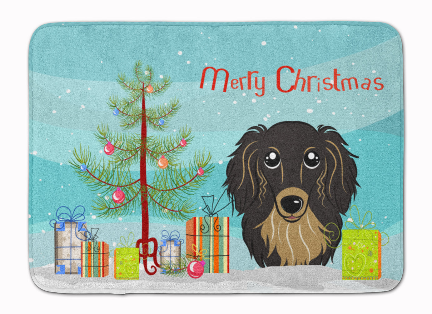 Christmas Tree and Longhair Black and Tan Dachshund Machine Washable Memory Foam Mat BB1585RUG - the-store.com