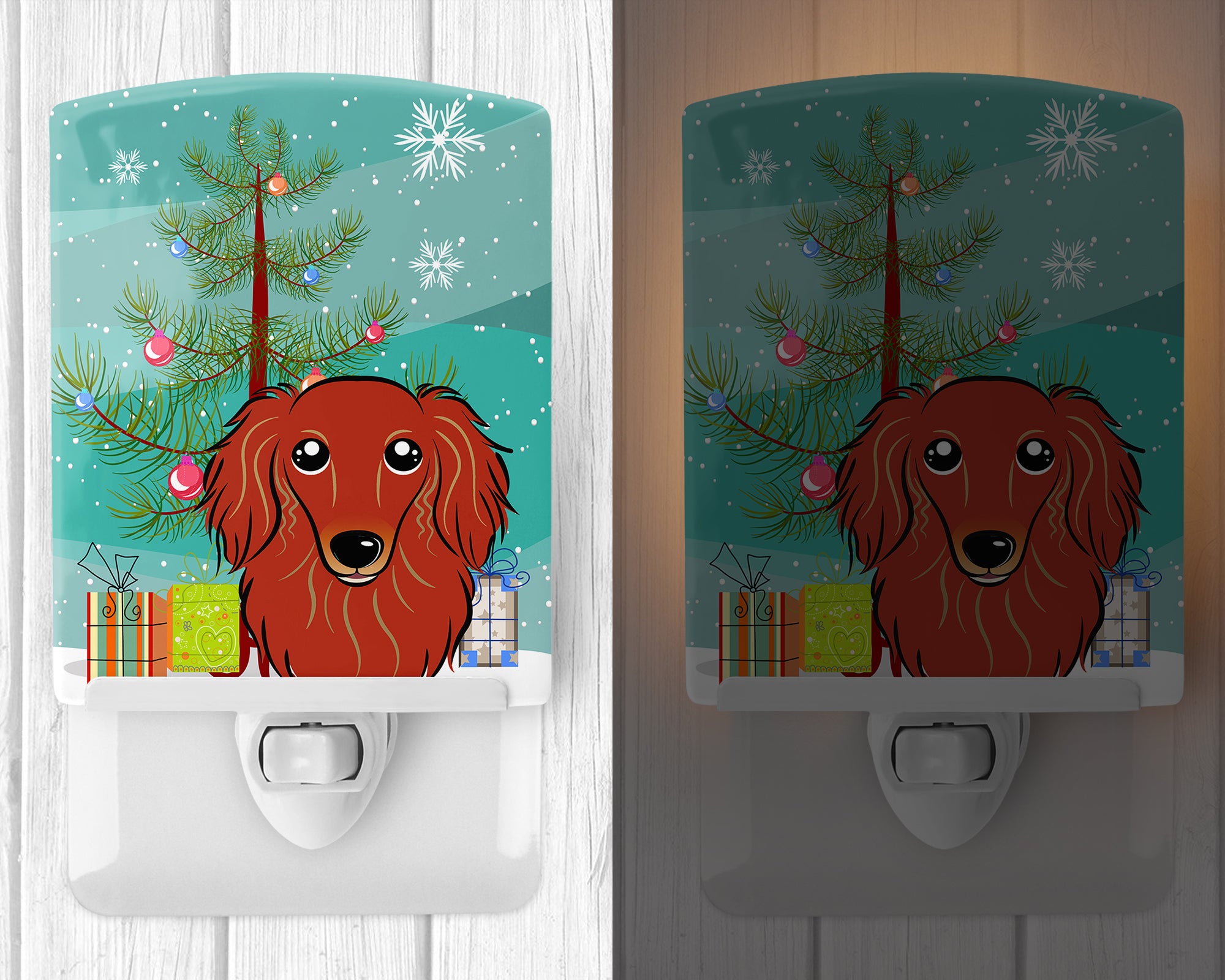 Christmas Tree and Longhair Red Dachshund Ceramic Night Light BB1586CNL - the-store.com