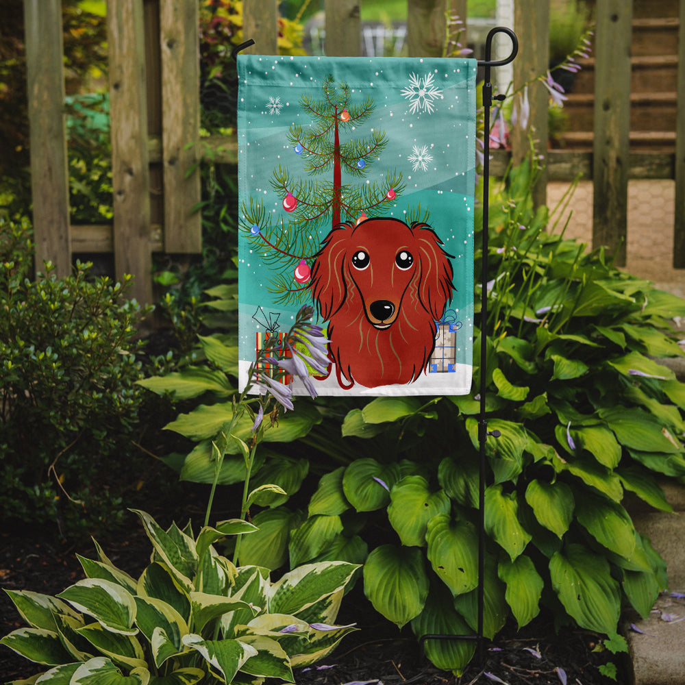 Christmas Tree and Longhair Red Dachshund Flag Garden Size BB1586GF.