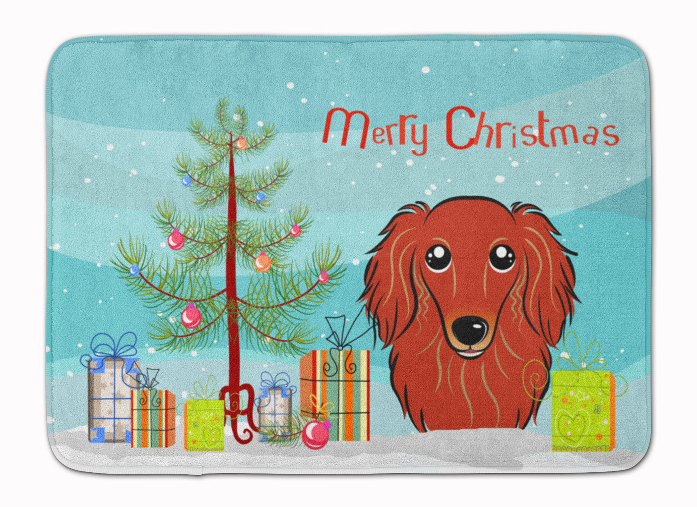 Christmas Tree and Longhair Red Dachshund Machine Washable Memory Foam Mat BB1586RUG - the-store.com