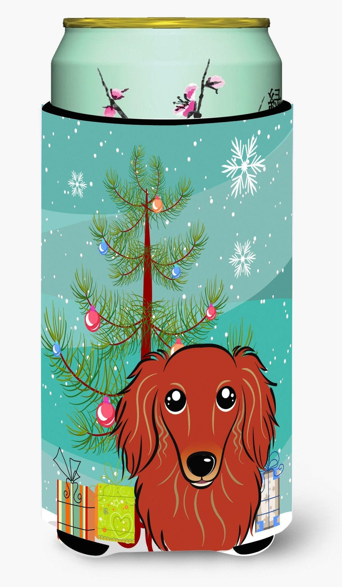 Christmas Tree and Longhair Red Dachshund Tall Boy Beverage Insulator Hugger BB1586TBC by Caroline&#39;s Treasures