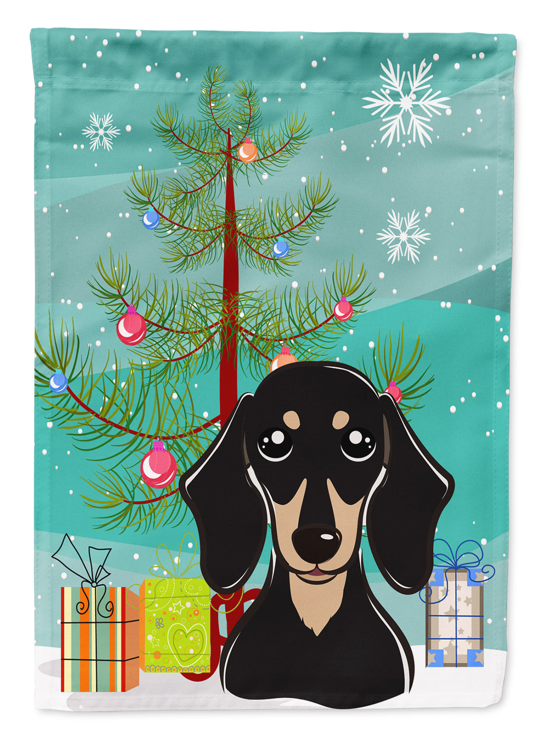 Christmas Tree and Smooth Black and Tan Dachshund Flag Garden Size BB1587GF.