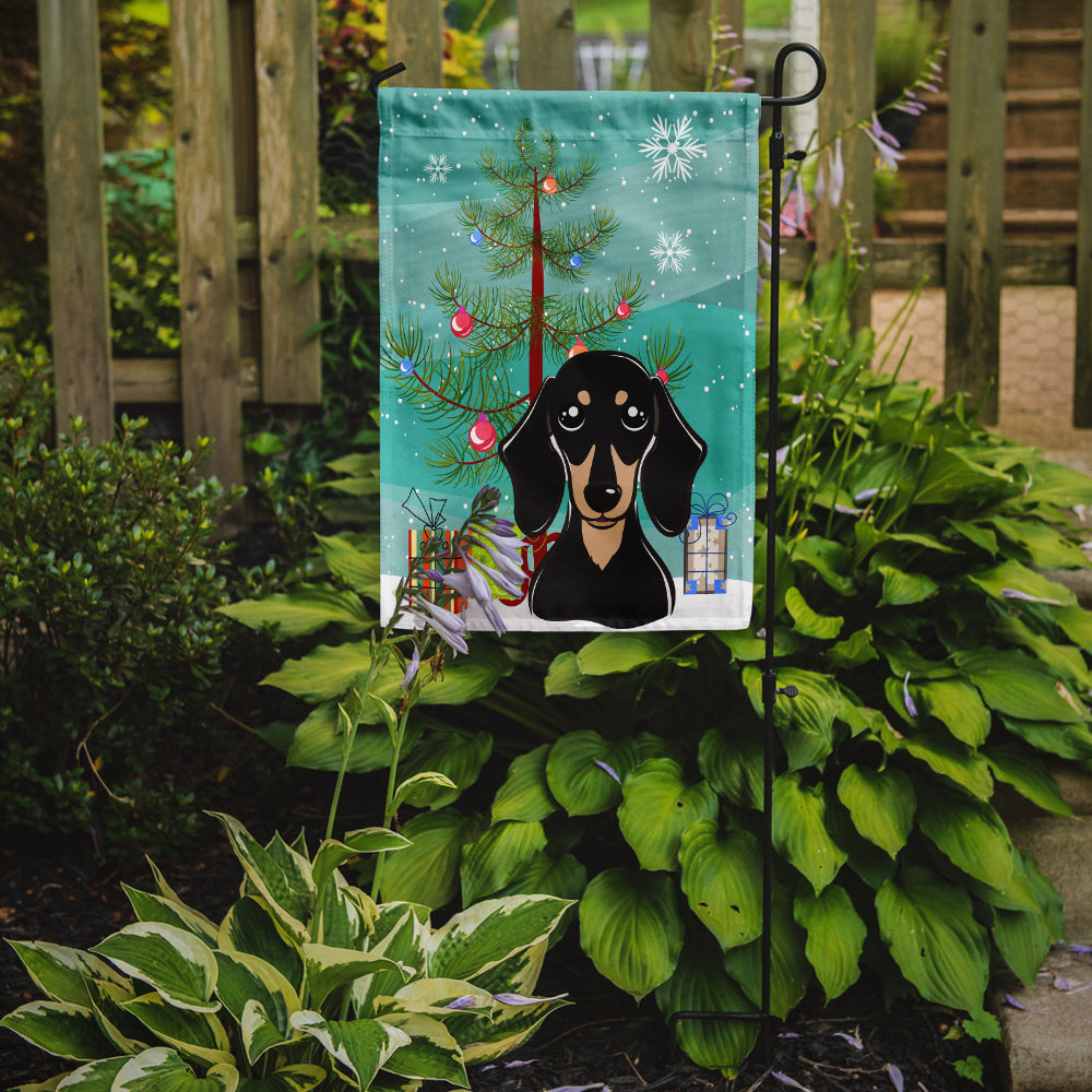 Christmas Tree and Smooth Black and Tan Dachshund Flag Garden Size BB1587GF.