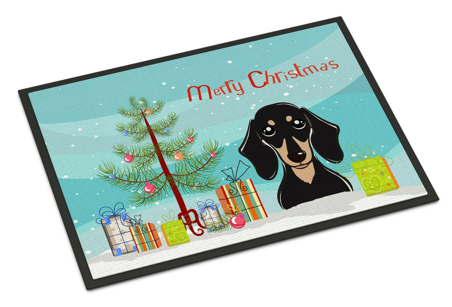 Christmas Tree and Smooth Black and Tan Dachshund Indoor or Outdoor Mat 18x27 BB1587MAT - the-store.com