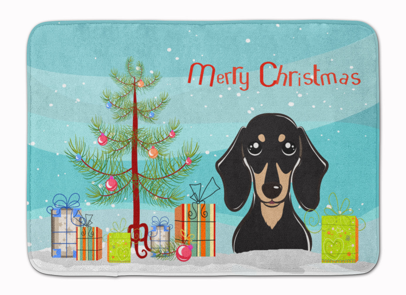 Christmas Tree and Smooth Black and Tan Dachshund Machine Washable Memory Foam Mat BB1587RUG - the-store.com