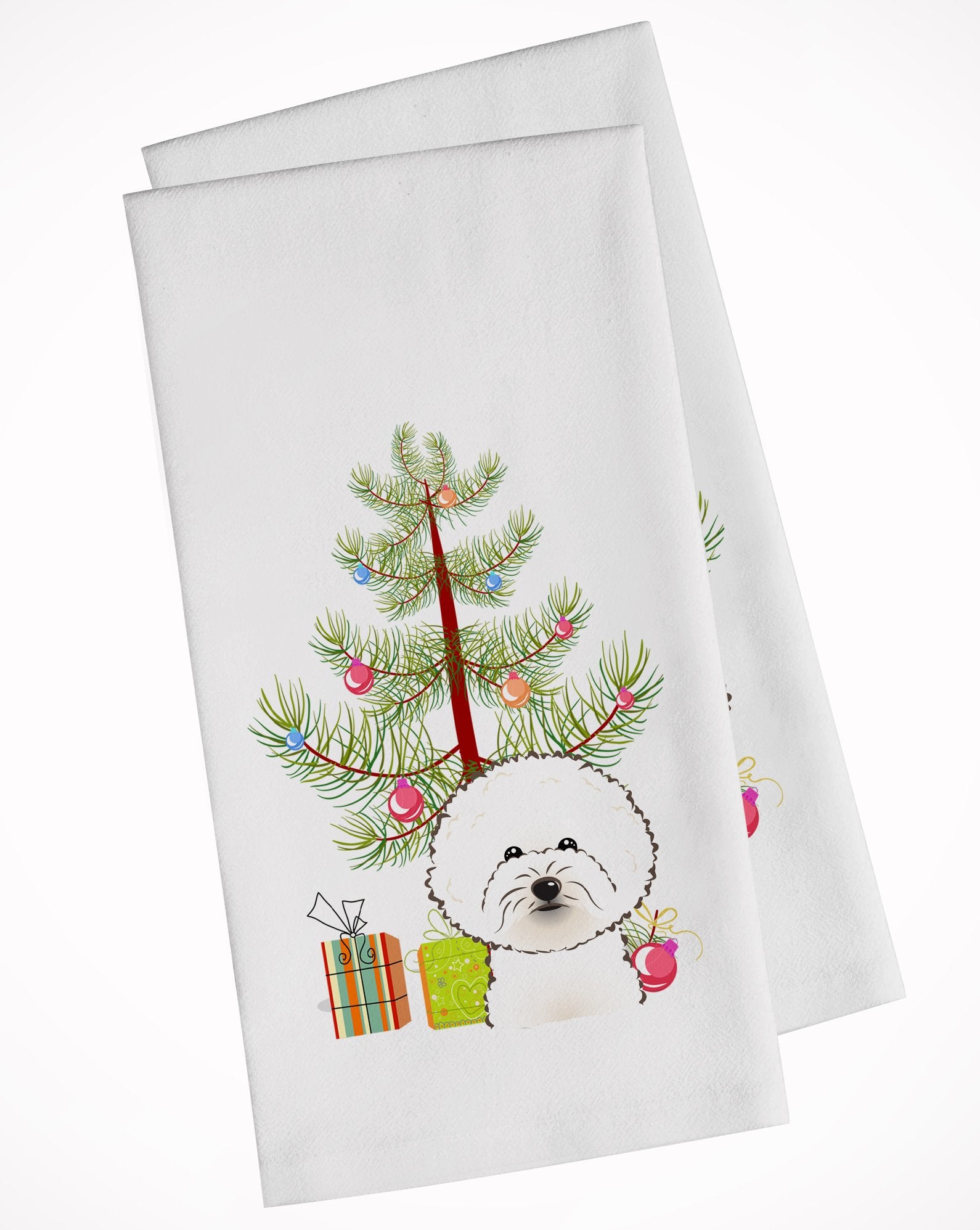 Christmas Tree and Bichon Frise White Kitchen Towel Set of 2 BB1589WTKT by Caroline's Treasures