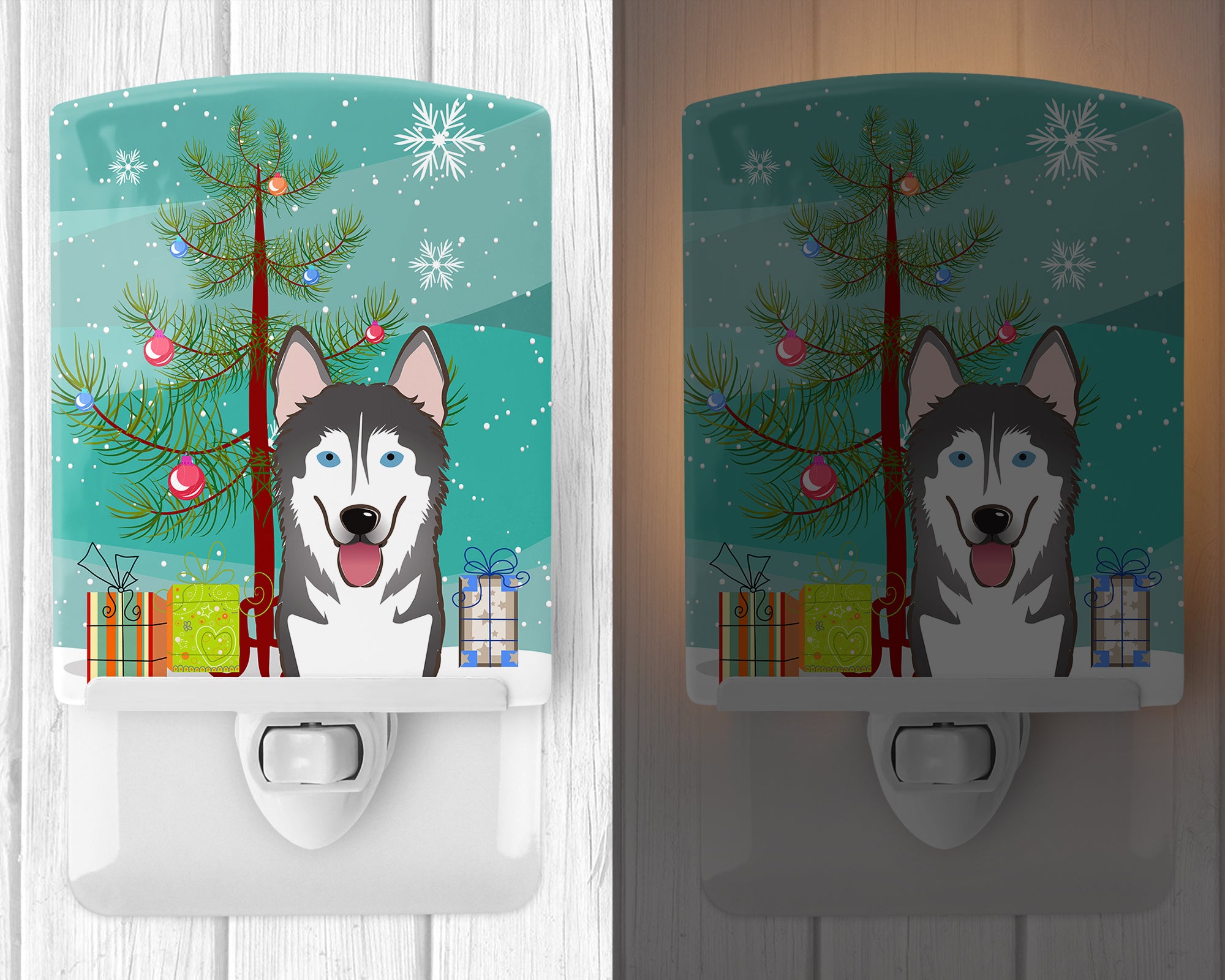 Christmas Tree and Alaskan Malamute Ceramic Night Light BB1590CNL - the-store.com