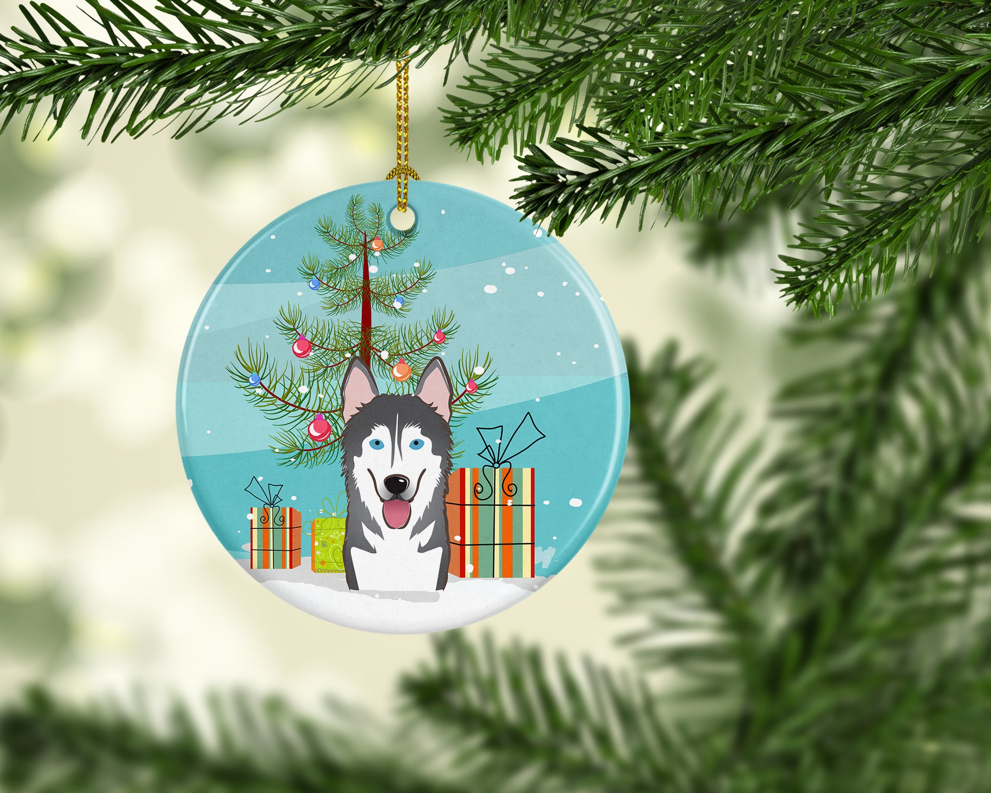 Christmas Tree and Alaskan Malamute Ceramic Ornament BB1590CO1 - the-store.com