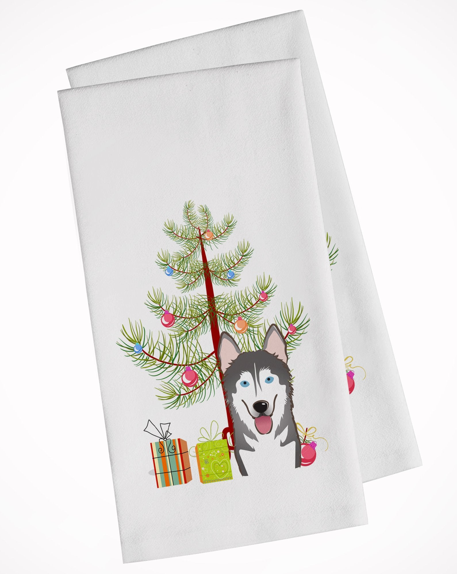 Christmas Tree and Alaskan Malamute White Kitchen Towel Set of 2 BB1590WTKT by Caroline's Treasures