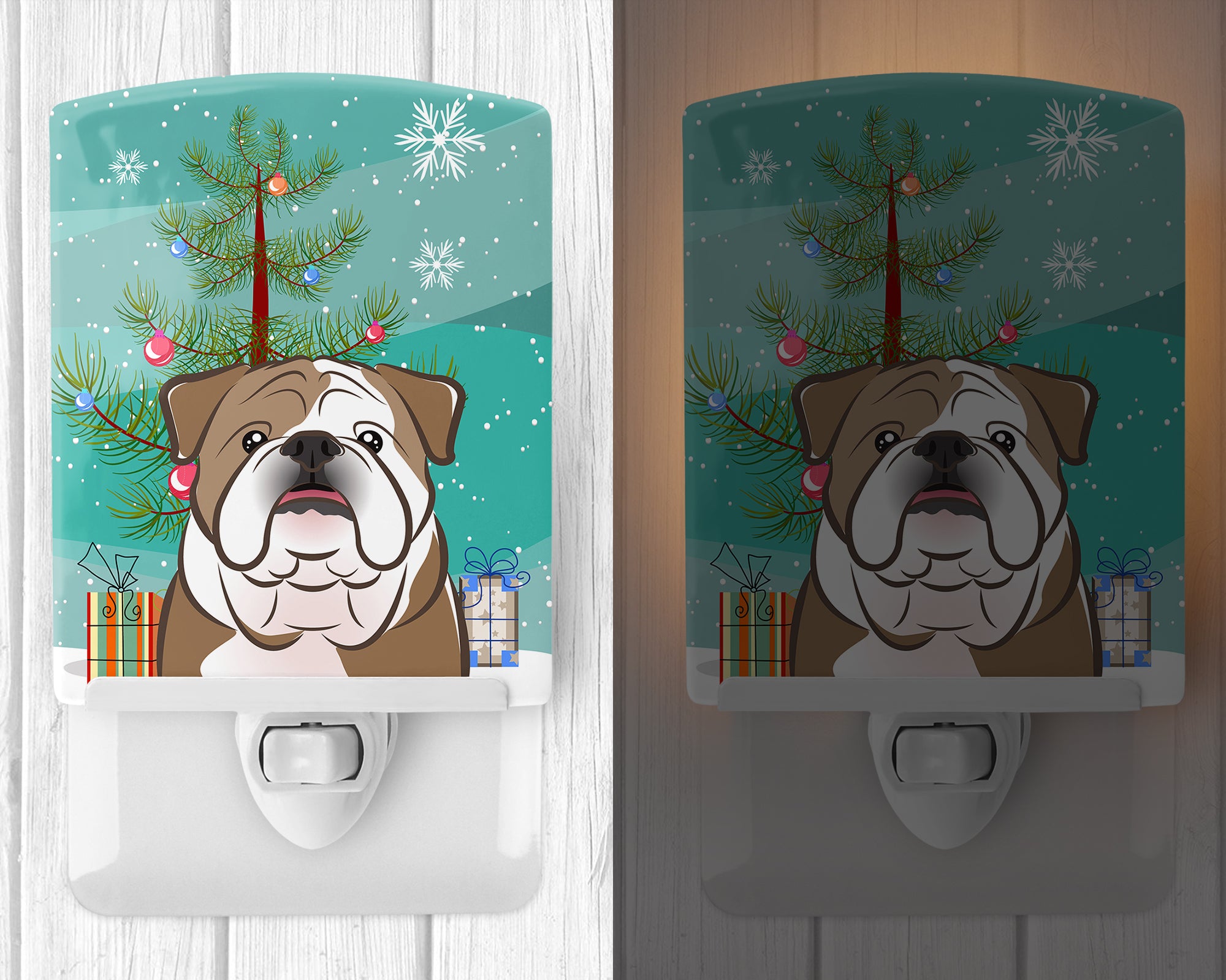 Christmas Tree and English Bulldog  Ceramic Night Light BB1591CNL - the-store.com