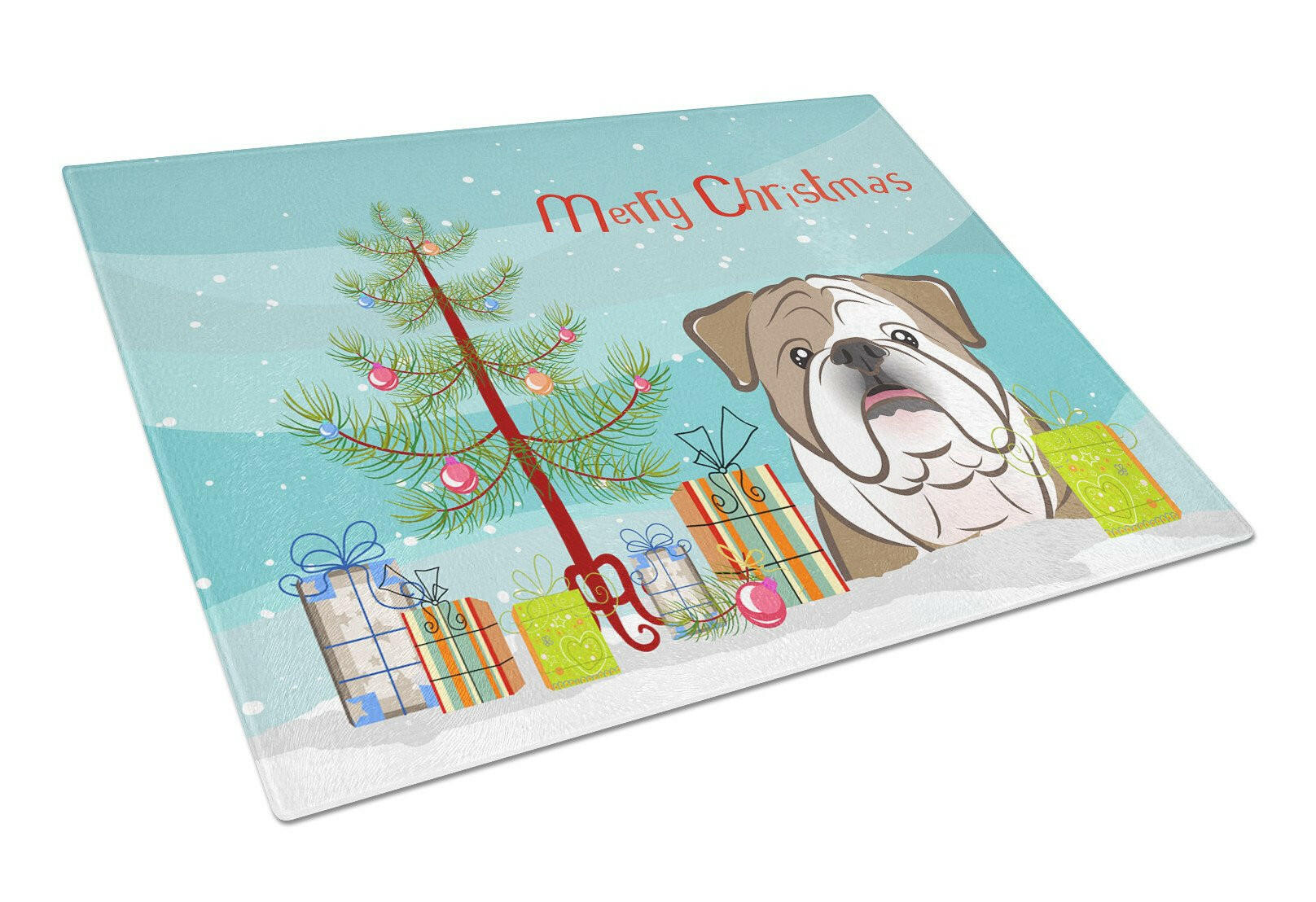 Christmas Tree and English Bulldog  Glass Cutting Board Large BB1591LCB by Caroline's Treasures