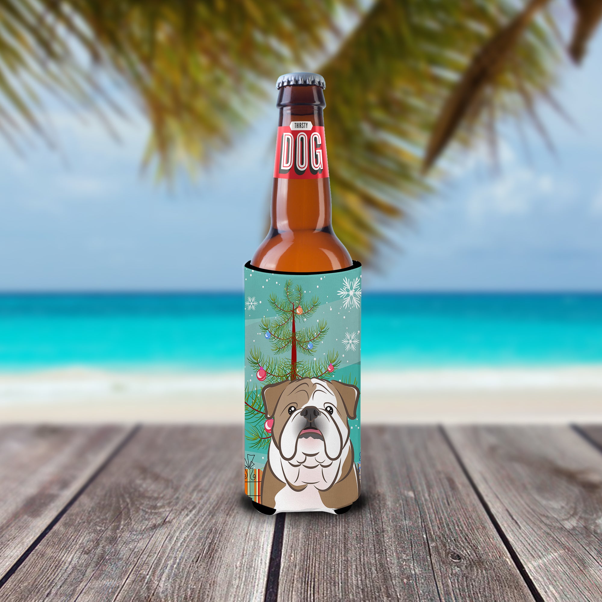 Christmas Tree and English Bulldog  Ultra Beverage Insulators for slim cans BB1591MUK  the-store.com.