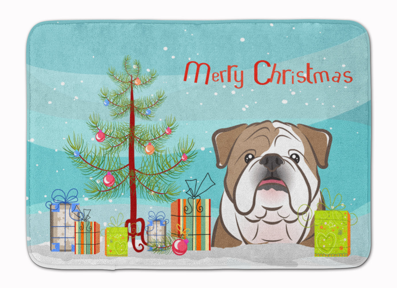 Christmas Tree and English Bulldog  Machine Washable Memory Foam Mat BB1591RUG - the-store.com