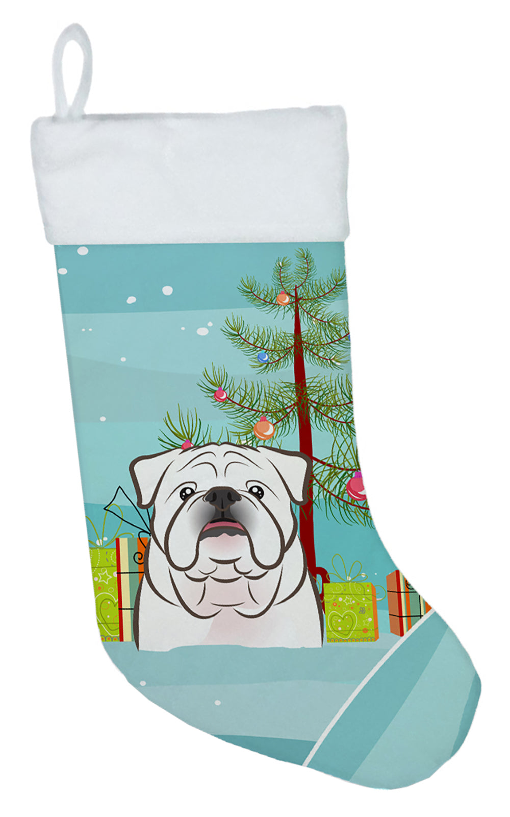 Christmas Tree and White English Bulldog  Christmas Stocking BB1592CS  the-store.com.