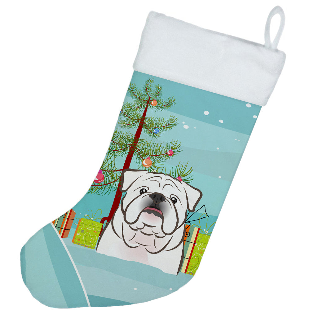 Christmas Tree and White English Bulldog  Christmas Stocking BB1592CS  the-store.com.