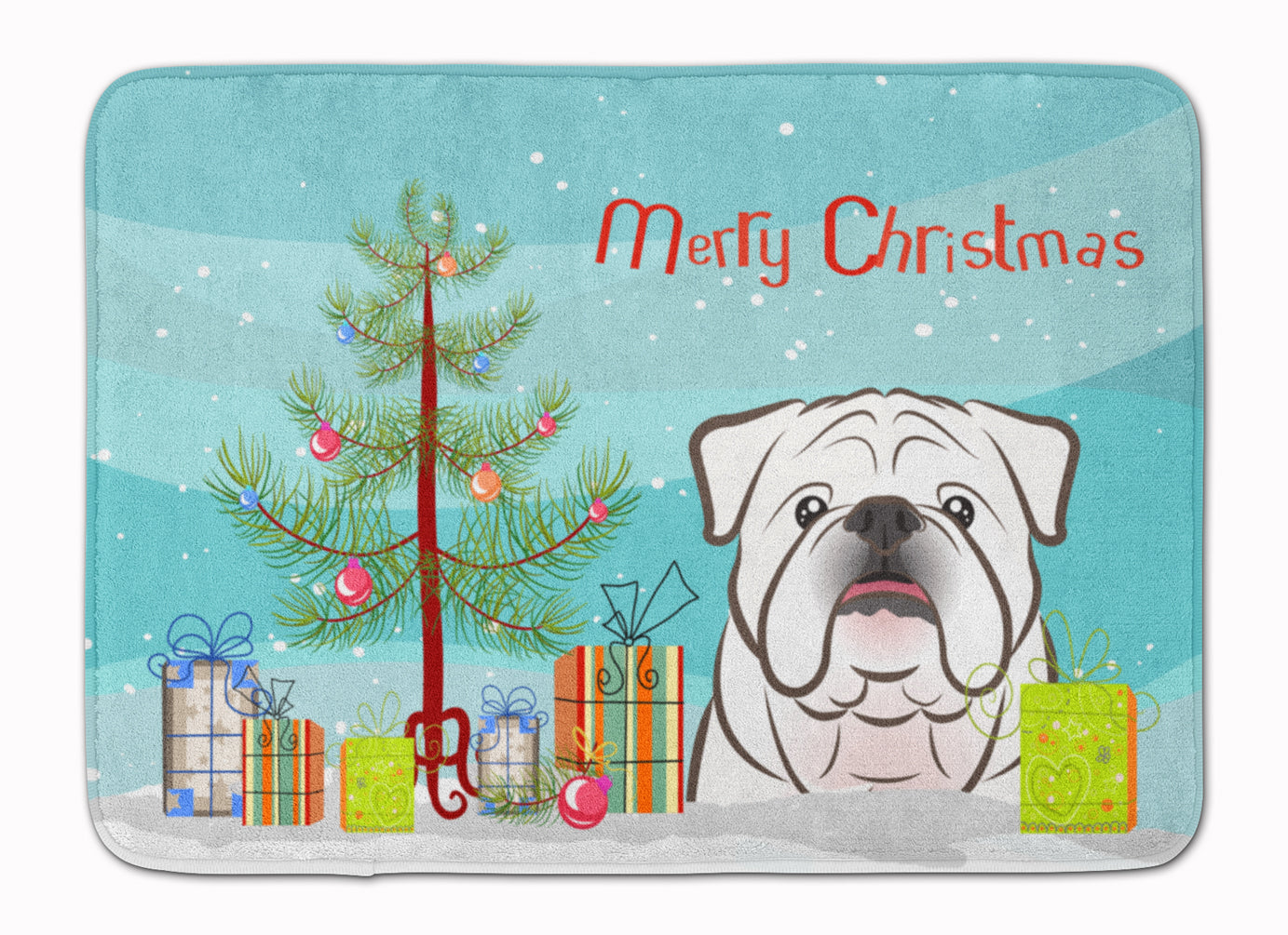 Christmas Tree and White English Bulldog  Machine Washable Memory Foam Mat BB1592RUG - the-store.com