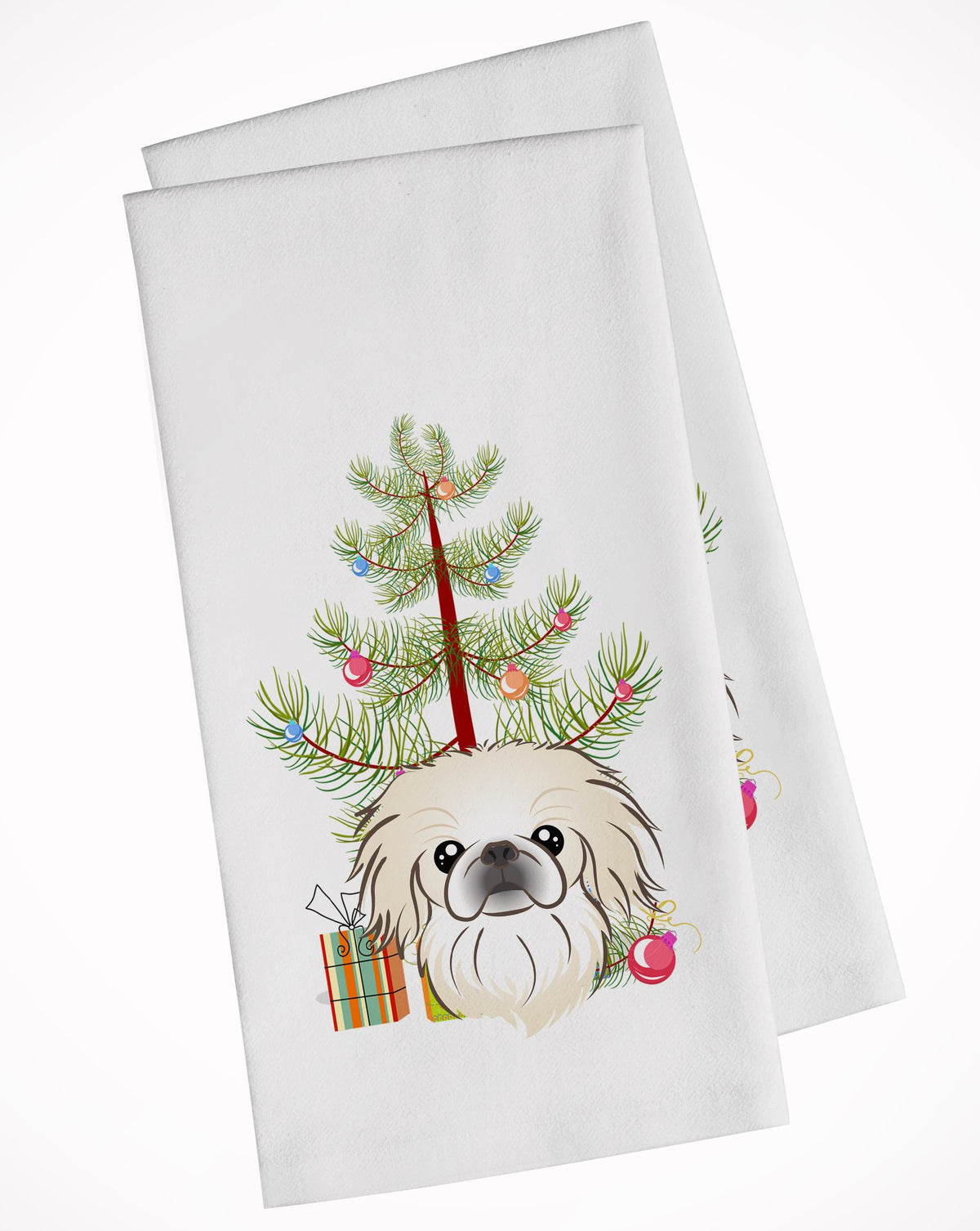 Christmas Tree and Pekingese White Kitchen Towel Set of 2 BB1593WTKT by Caroline&#39;s Treasures