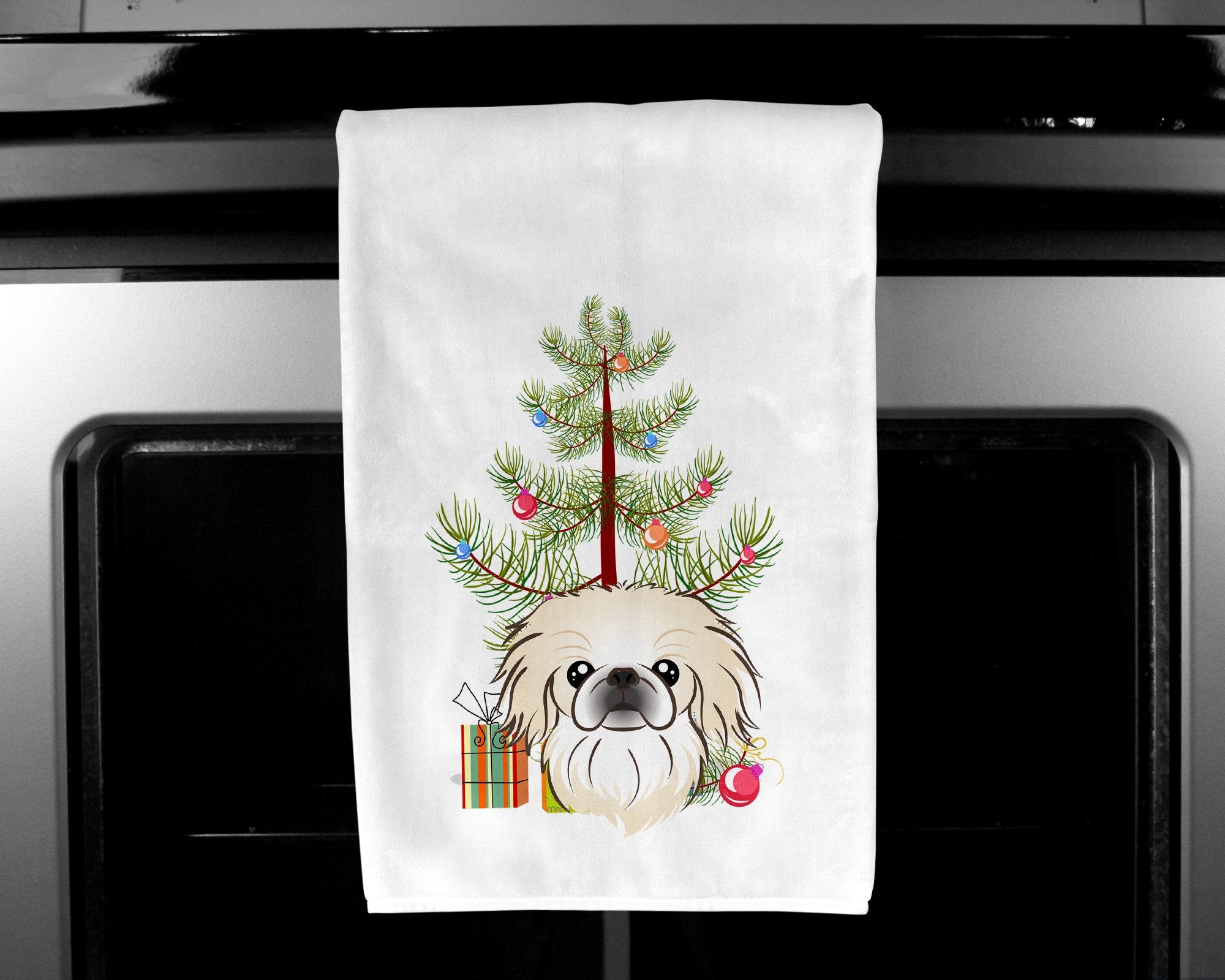 Christmas Tree and Pekingese White Kitchen Towel Set of 2 BB1593WTKT by Caroline's Treasures