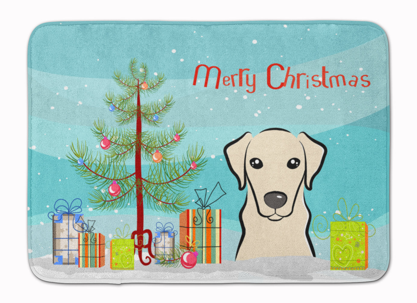 Christmas Tree and Yellow Labrador Machine Washable Memory Foam Mat BB1594RUG - the-store.com