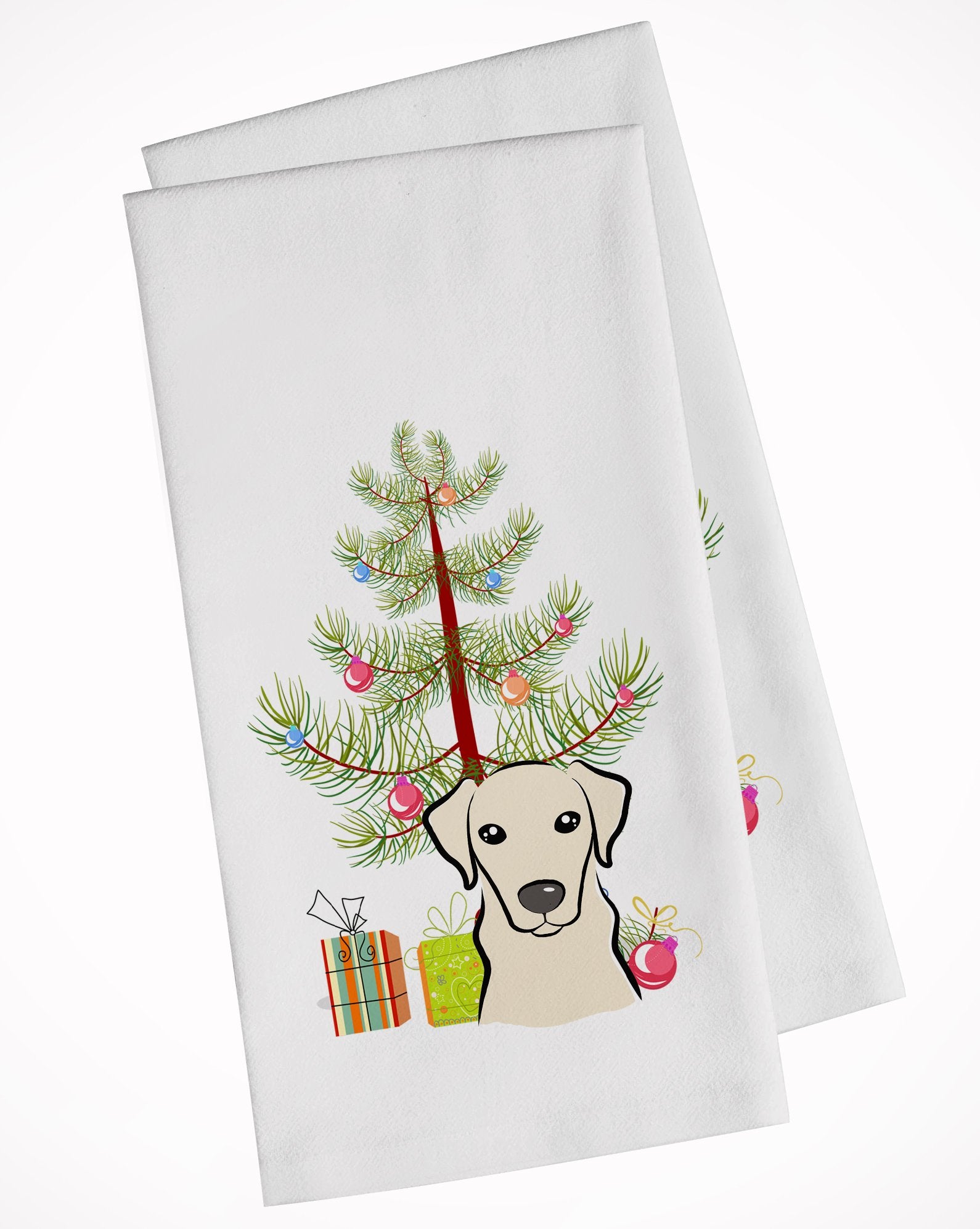 Christmas Tree and Yellow Labrador White Kitchen Towel Set of 2 BB1594WTKT by Caroline's Treasures