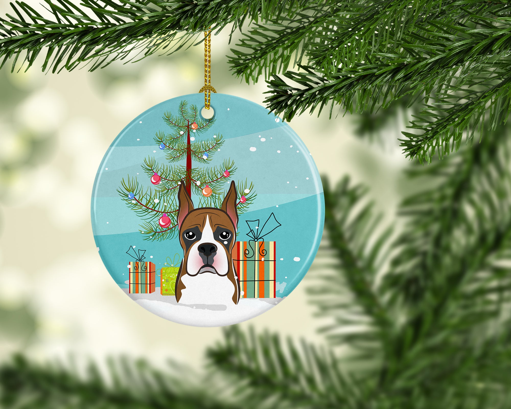 Christmas Tree and Boxer Ceramic Ornament BB1595CO1 - the-store.com