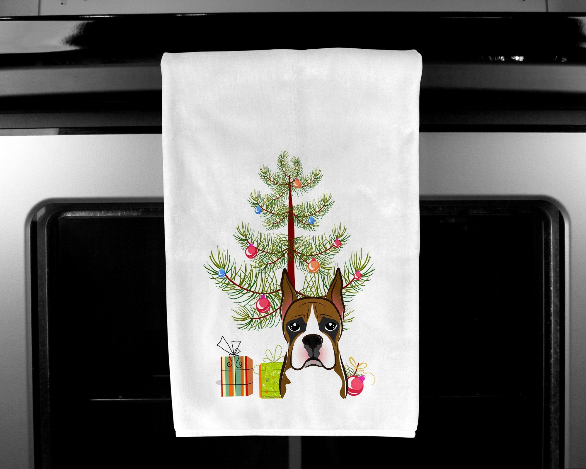 Christmas Tree and Boxer White Kitchen Towel Set of 2 BB1595WTKT by Caroline's Treasures