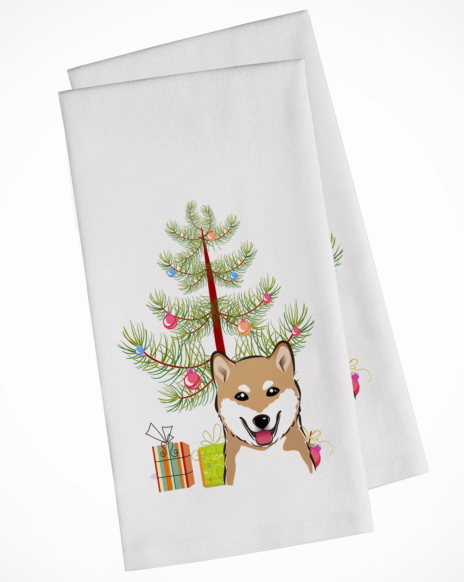 Christmas Tree and Shiba Inu White Kitchen Towel Set of 2 BB1597WTKT by Caroline's Treasures