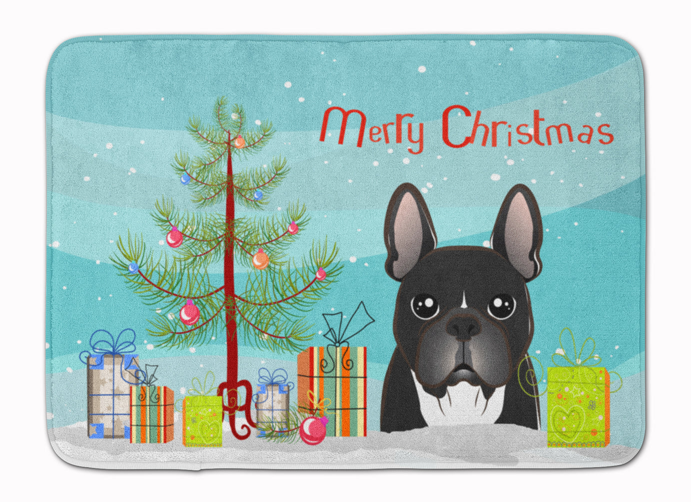 Christmas Tree and French Bulldog Machine Washable Memory Foam Mat BB1599RUG - the-store.com