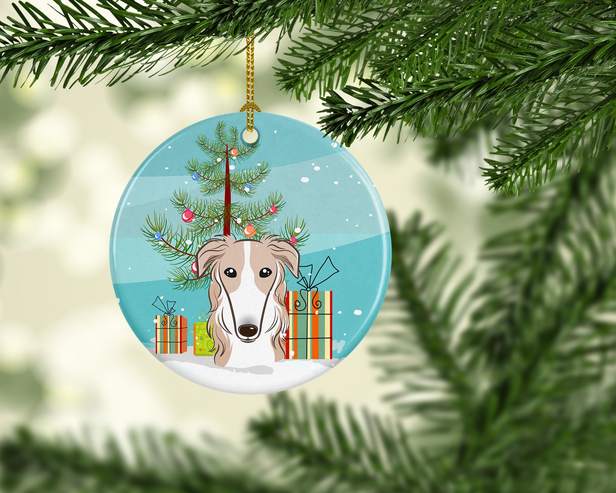 Christmas Tree and Borzoi Ceramic Ornament BB1600CO1 - the-store.com