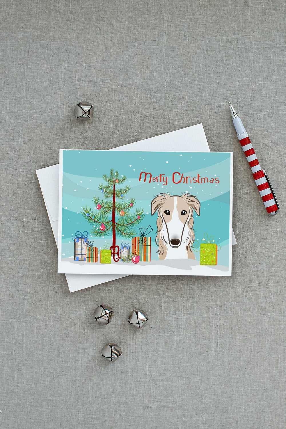 Christmas Tree and Borzoi Greeting Cards and Envelopes Pack of 8 - the-store.com