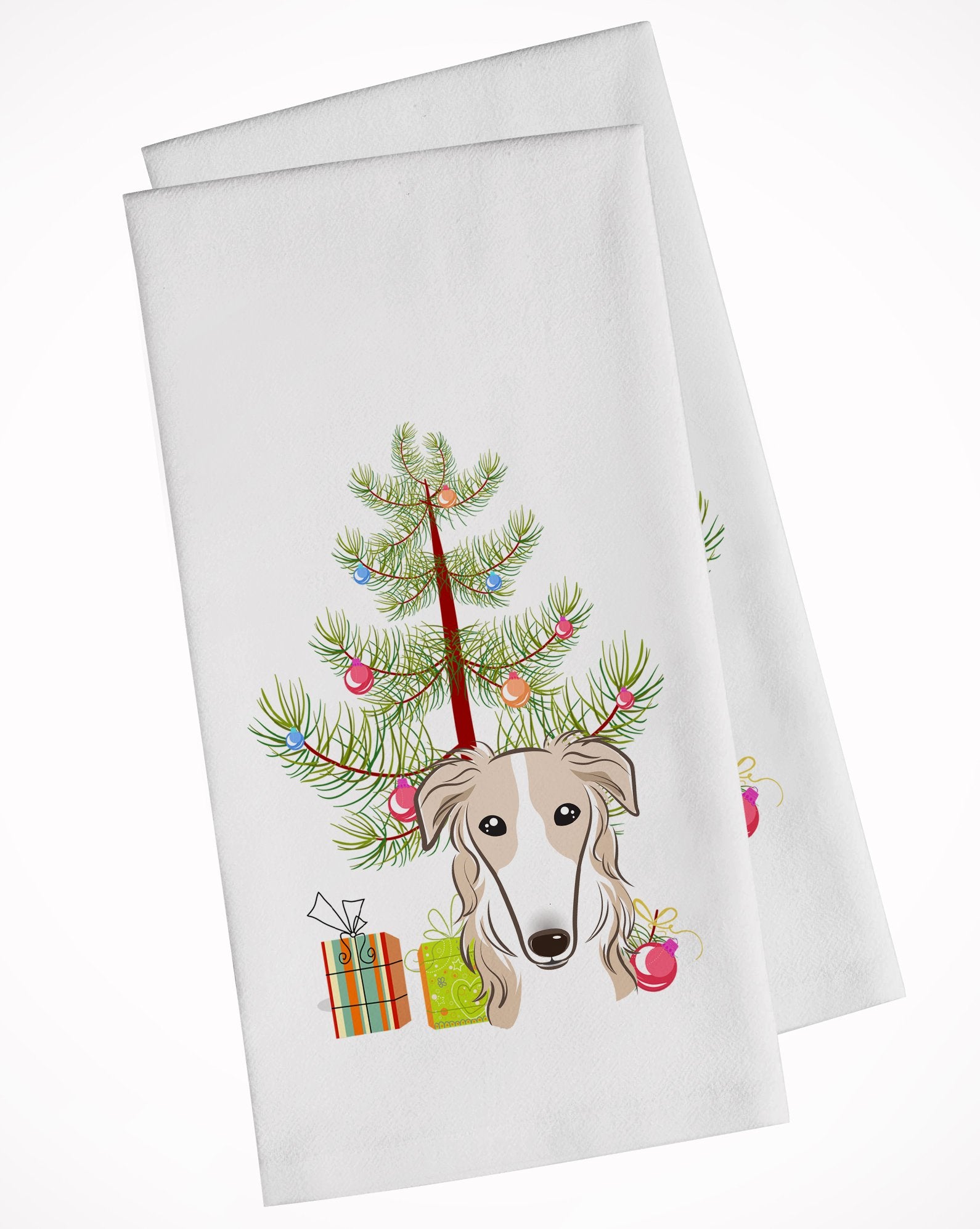 Christmas Tree and Borzoi White Kitchen Towel Set of 2 BB1600WTKT by Caroline's Treasures