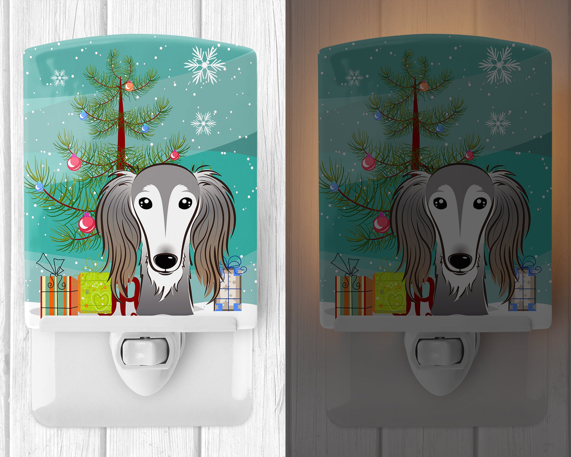 Christmas Tree and Saluki Ceramic Night Light BB1601CNL - the-store.com