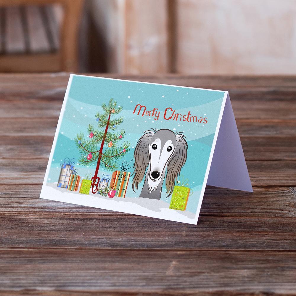 Buy this Christmas Tree and Saluki Greeting Cards and Envelopes Pack of 8